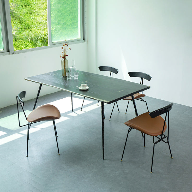 Industrial Rectangle Dining Room Table Oak Solid Wood Table with 4 Black Legs Clearhalo ' dining_table' 'Dining Tables & Seating' 'Dining Tables' 'furn' 'furn_dining_table' 'Furniture' 'furniture_dining_table' 'Kitchen & Dining Furniture' 'kitchen&dining_furn' 'kitchen' 'kitchen_dining_table' 3740120