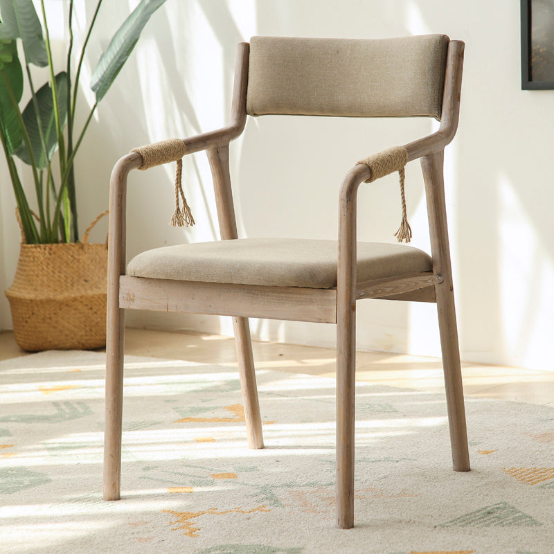 Country Style Dining Arm Chairs Indoor Linen Upholstered Open Back Armchair Khaki 1 Piece Clearhalo ' kitchen&dining_furn' 'Dining Chairs' 'Dining Tables & Seating' 'dining_chair' 'furn' 'furn_dining_chair' 'Furniture' 'furniture_dining_chair' 'Kitchen & Dining Furniture' 'kitchen' 3740216