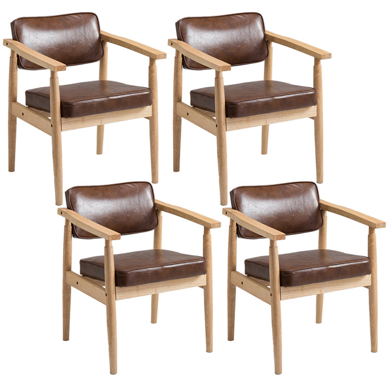 Country Style Indoor Arm Chair Open Back Wood Upholstered Dining Room Chair Brown 4 Piece Set Natural Wood Clearhalo ' kitchen&dining_furn' 'Dining Chairs' 'Dining Tables & Seating' 'dining_chair' 'furn' 'furn_dining_chair' 'Furniture' 'furniture_dining_chair' 'Kitchen & Dining Furniture' 'kitchen' 3740256