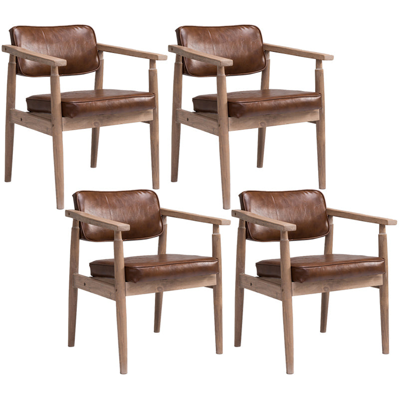 Country Style Indoor Arm Chair Open Back Wood Upholstered Dining Room Chair Brown 4 Piece Set Walnut Clearhalo ' kitchen&dining_furn' 'Dining Chairs' 'Dining Tables & Seating' 'dining_chair' 'furn' 'furn_dining_chair' 'Furniture' 'furniture_dining_chair' 'Kitchen & Dining Furniture' 'kitchen' 3740262
