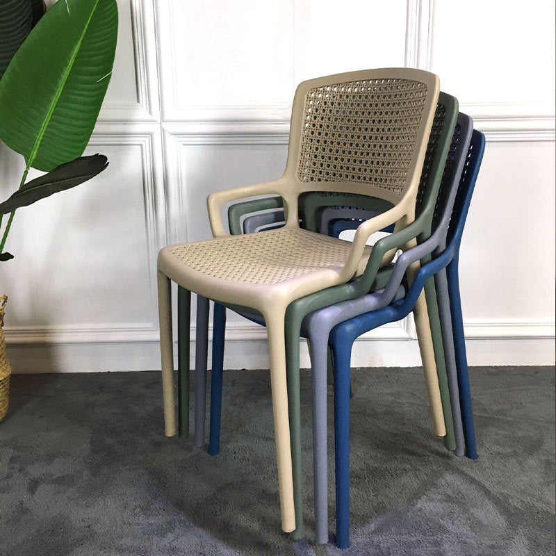 Contemporary Home Arm Chair Stackable Open Back Plastic Dining Room Chair Clearhalo ' kitchen&dining_furn' 'Dining Chairs' 'Dining Tables & Seating' 'dining_chair' 'furn' 'furn_dining_chair' 'Furniture' 'furniture_dining_chair' 'Kitchen & Dining Furniture' 'kitchen' 3740324