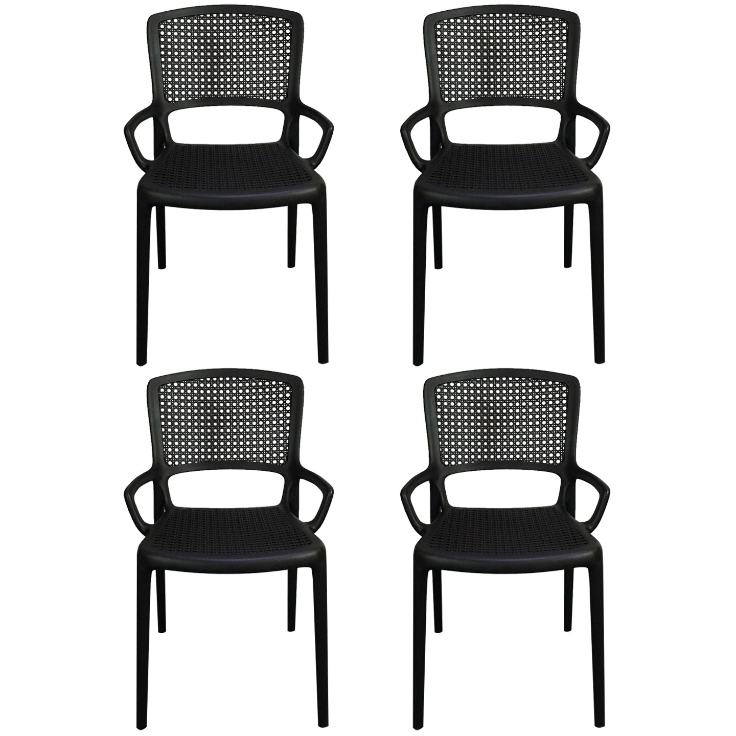 Contemporary Home Arm Chair Stackable Open Back Plastic Dining Room Chair Black 4 Piece Set Clearhalo ' kitchen&dining_furn' 'Dining Chairs' 'Dining Tables & Seating' 'dining_chair' 'furn' 'furn_dining_chair' 'Furniture' 'furniture_dining_chair' 'Kitchen & Dining Furniture' 'kitchen' 3740325