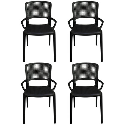 Contemporary Home Arm Chair Stackable Open Back Plastic Dining Room Chair Black 4 Piece Set Clearhalo ' kitchen&dining_furn' 'Dining Chairs' 'Dining Tables & Seating' 'dining_chair' 'furn' 'furn_dining_chair' 'Furniture' 'furniture_dining_chair' 'Kitchen & Dining Furniture' 'kitchen' 3740325