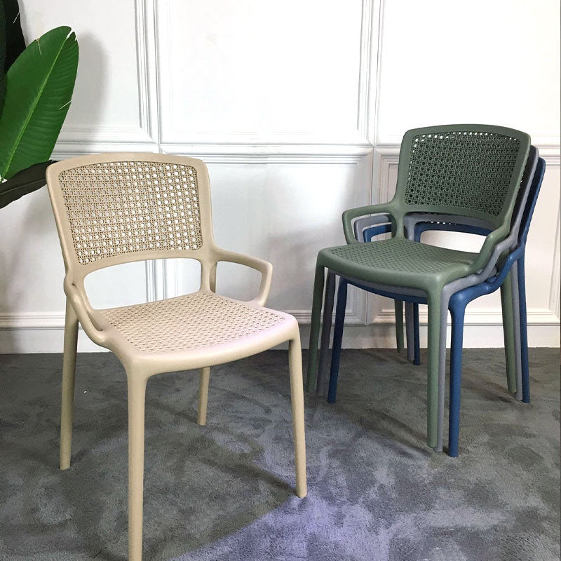 Contemporary Home Arm Chair Stackable Open Back Plastic Dining Room Chair Clearhalo ' kitchen&dining_furn' 'Dining Chairs' 'Dining Tables & Seating' 'dining_chair' 'furn' 'furn_dining_chair' 'Furniture' 'furniture_dining_chair' 'Kitchen & Dining Furniture' 'kitchen' 3740326