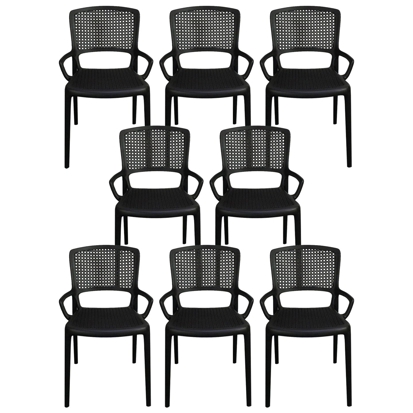 Contemporary Home Arm Chair Stackable Open Back Plastic Dining Room Chair Black 8 Piece Set Clearhalo ' kitchen&dining_furn' 'Dining Chairs' 'Dining Tables & Seating' 'dining_chair' 'furn' 'furn_dining_chair' 'Furniture' 'furniture_dining_chair' 'Kitchen & Dining Furniture' 'kitchen' 3740328