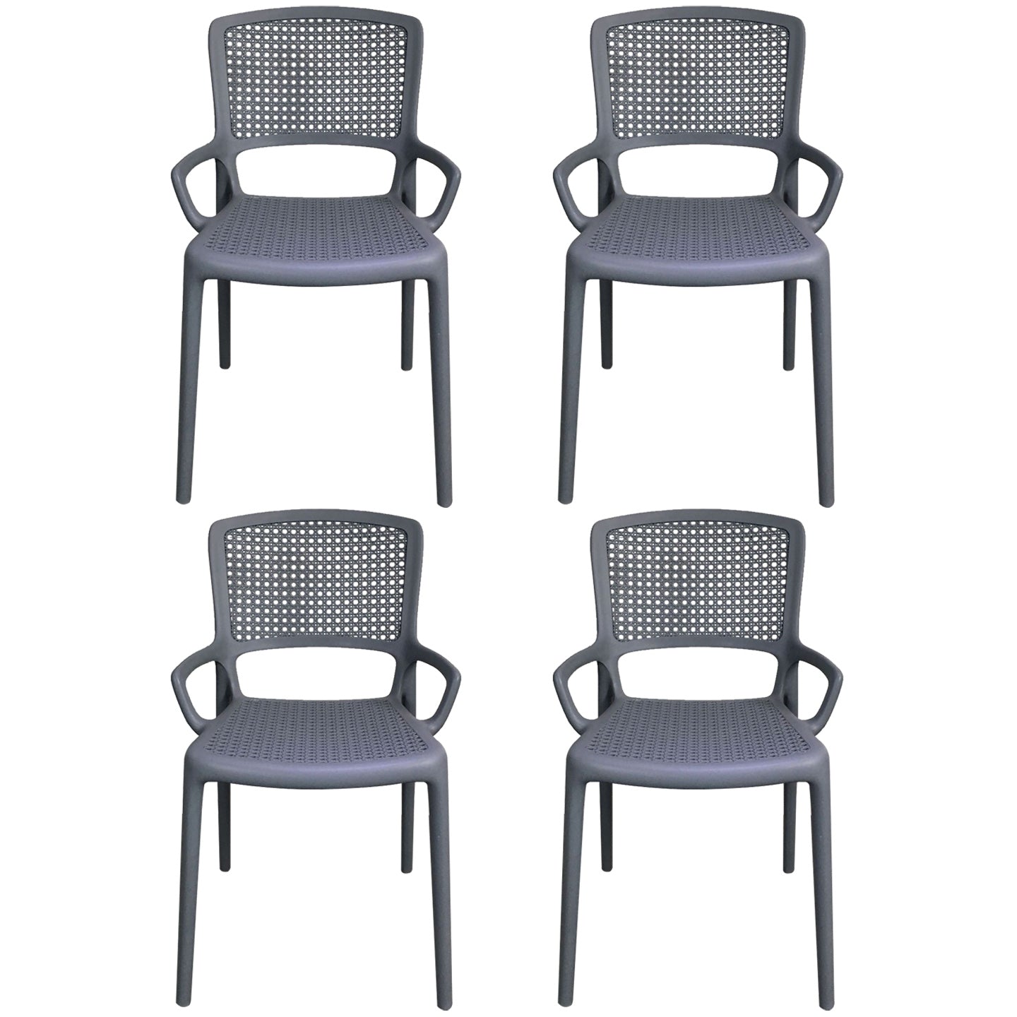 Contemporary Home Arm Chair Stackable Open Back Plastic Dining Room Chair Grey 4 Piece Set Clearhalo ' kitchen&dining_furn' 'Dining Chairs' 'Dining Tables & Seating' 'dining_chair' 'furn' 'furn_dining_chair' 'Furniture' 'furniture_dining_chair' 'Kitchen & Dining Furniture' 'kitchen' 3740330