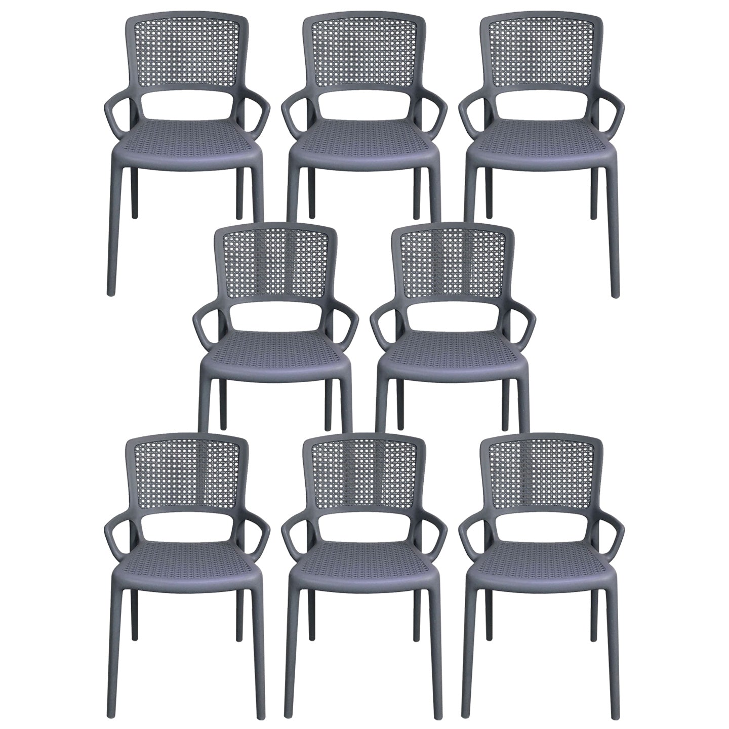 Contemporary Home Arm Chair Stackable Open Back Plastic Dining Room Chair Grey 8 Piece Set Clearhalo ' kitchen&dining_furn' 'Dining Chairs' 'Dining Tables & Seating' 'dining_chair' 'furn' 'furn_dining_chair' 'Furniture' 'furniture_dining_chair' 'Kitchen & Dining Furniture' 'kitchen' 3740331