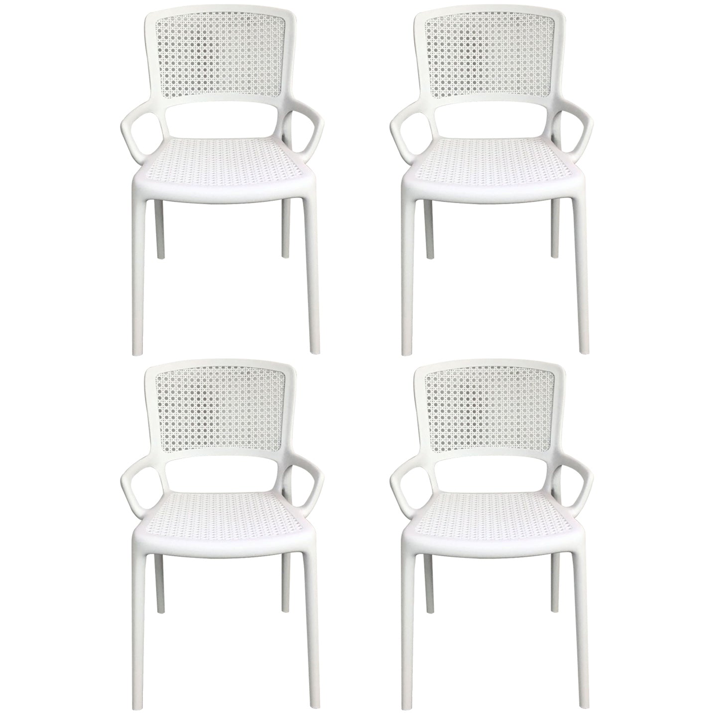 Contemporary Home Arm Chair Stackable Open Back Plastic Dining Room Chair White 4 Piece Set Clearhalo ' kitchen&dining_furn' 'Dining Chairs' 'Dining Tables & Seating' 'dining_chair' 'furn' 'furn_dining_chair' 'Furniture' 'furniture_dining_chair' 'Kitchen & Dining Furniture' 'kitchen' 3740333