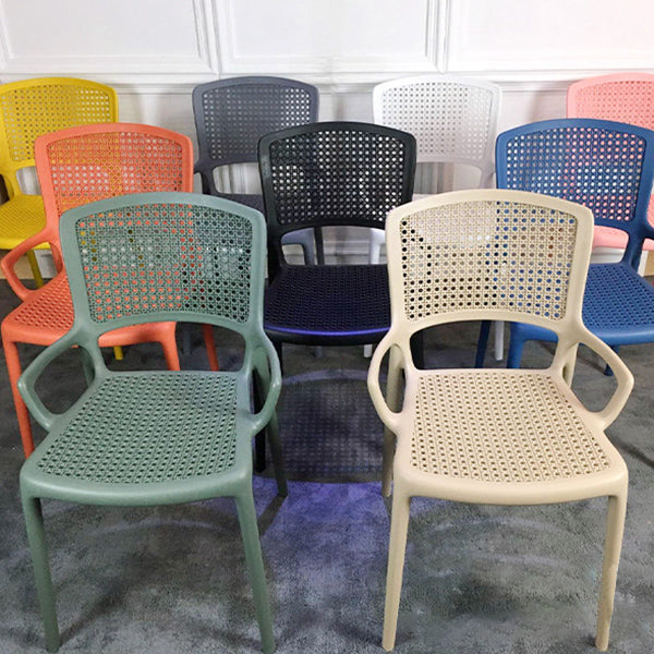 Contemporary Home Arm Chair Stackable Open Back Plastic Dining Room Chair Clearhalo ' kitchen&dining_furn' 'Dining Chairs' 'Dining Tables & Seating' 'dining_chair' 'furn' 'furn_dining_chair' 'Furniture' 'furniture_dining_chair' 'Kitchen & Dining Furniture' 'kitchen' 3740338
