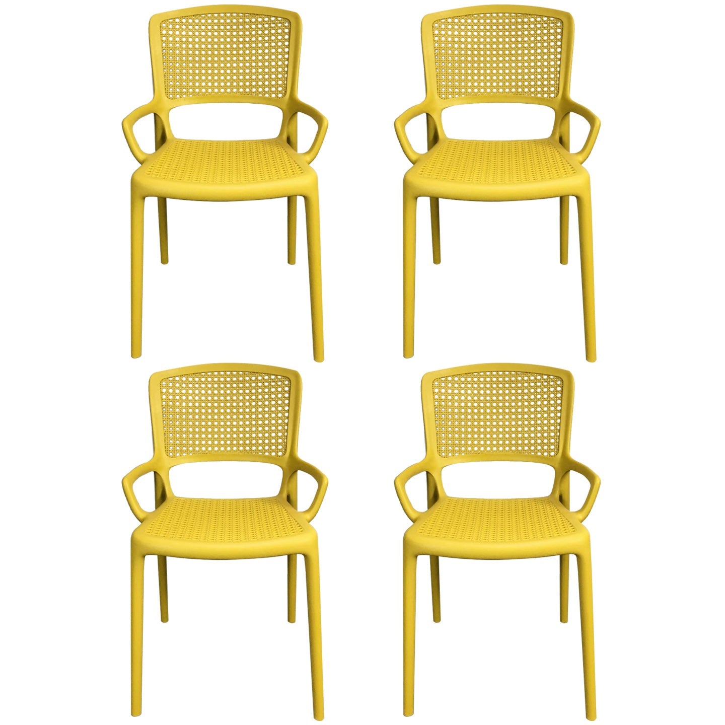 Contemporary Home Arm Chair Stackable Open Back Plastic Dining Room Chair Yellow 4 Piece Set Clearhalo ' kitchen&dining_furn' 'Dining Chairs' 'Dining Tables & Seating' 'dining_chair' 'furn' 'furn_dining_chair' 'Furniture' 'furniture_dining_chair' 'Kitchen & Dining Furniture' 'kitchen' 3740342