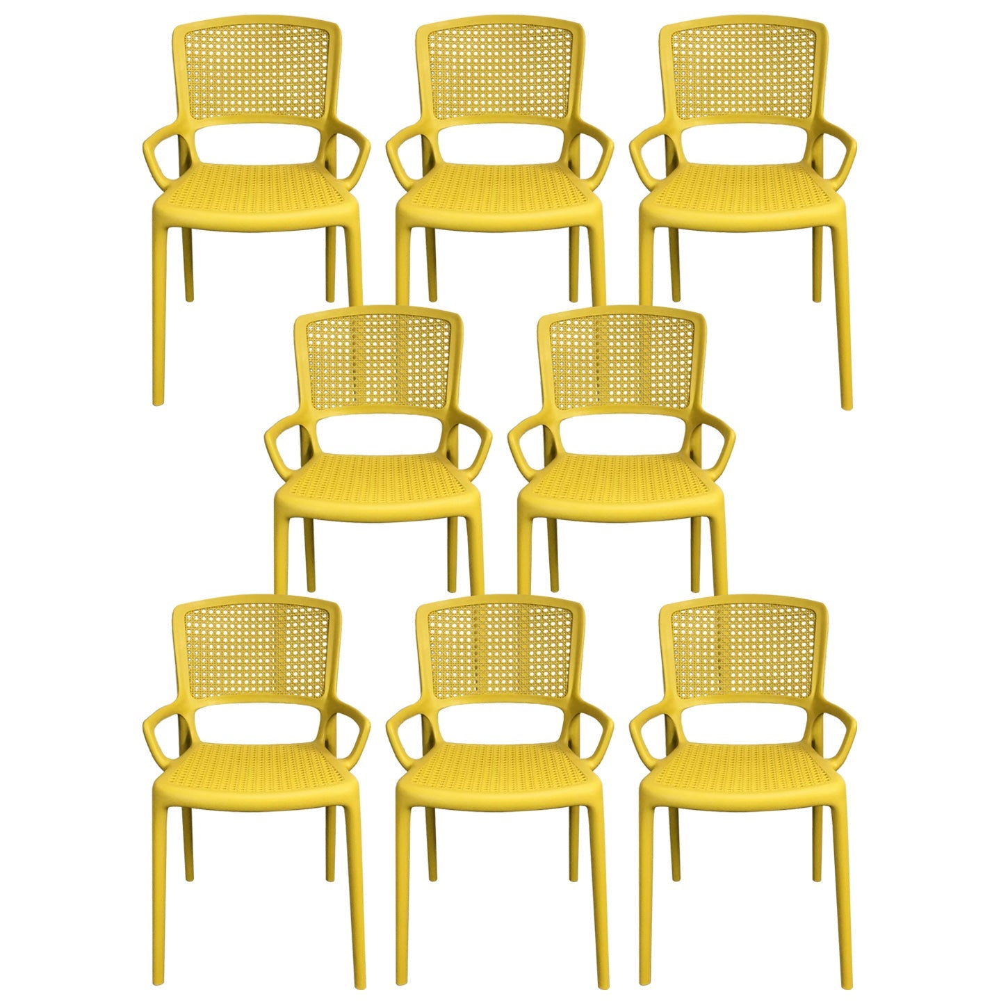 Contemporary Home Arm Chair Stackable Open Back Plastic Dining Room Chair Yellow 8 Piece Set Clearhalo ' kitchen&dining_furn' 'Dining Chairs' 'Dining Tables & Seating' 'dining_chair' 'furn' 'furn_dining_chair' 'Furniture' 'furniture_dining_chair' 'Kitchen & Dining Furniture' 'kitchen' 3740343