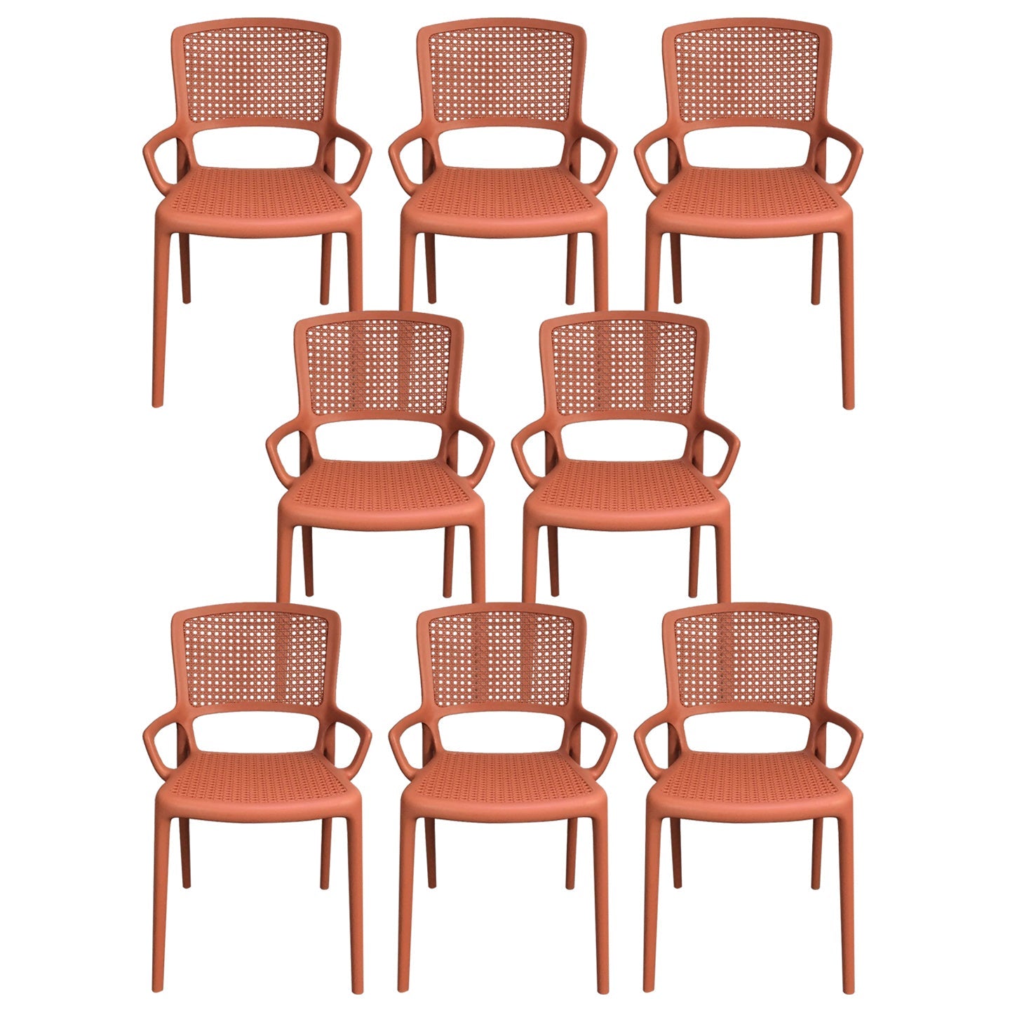 Contemporary Home Arm Chair Stackable Open Back Plastic Dining Room Chair Red 8 Piece Set Clearhalo ' kitchen&dining_furn' 'Dining Chairs' 'Dining Tables & Seating' 'dining_chair' 'furn' 'furn_dining_chair' 'Furniture' 'furniture_dining_chair' 'Kitchen & Dining Furniture' 'kitchen' 3740347