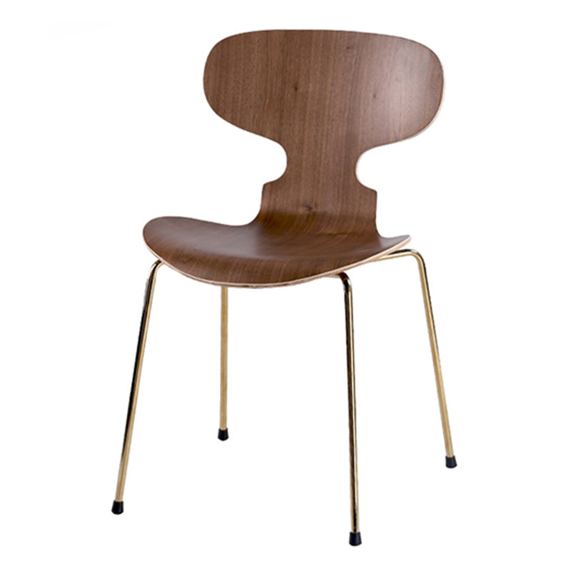 Industrial Style Metal Legs Dining Chairs Solid Back Armless Chairs for Home Walnut 1 Piece Brass Gold Clearhalo ' kitchen&dining_furn' 'Dining Chairs' 'Dining Tables & Seating' 'dining_chair' 'furn' 'furn_dining_chair' 'Furniture' 'furniture_dining_chair' 'Kitchen & Dining Furniture' 'kitchen' 3740474