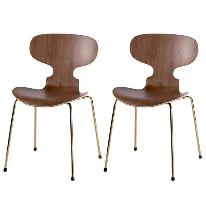 Industrial Style Metal Legs Dining Chairs Solid Back Armless Chairs for Home Walnut 2 Piece Set Brass Gold Clearhalo ' kitchen&dining_furn' 'Dining Chairs' 'Dining Tables & Seating' 'dining_chair' 'furn' 'furn_dining_chair' 'Furniture' 'furniture_dining_chair' 'Kitchen & Dining Furniture' 'kitchen' 3740476