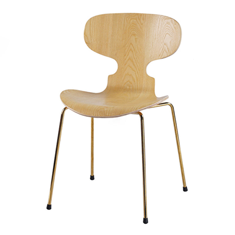 Industrial Style Metal Legs Dining Chairs Solid Back Armless Chairs for Home Wood 1 Piece Brass Gold Clearhalo ' kitchen&dining_furn' 'Dining Chairs' 'Dining Tables & Seating' 'dining_chair' 'furn' 'furn_dining_chair' 'Furniture' 'furniture_dining_chair' 'Kitchen & Dining Furniture' 'kitchen' 3740481