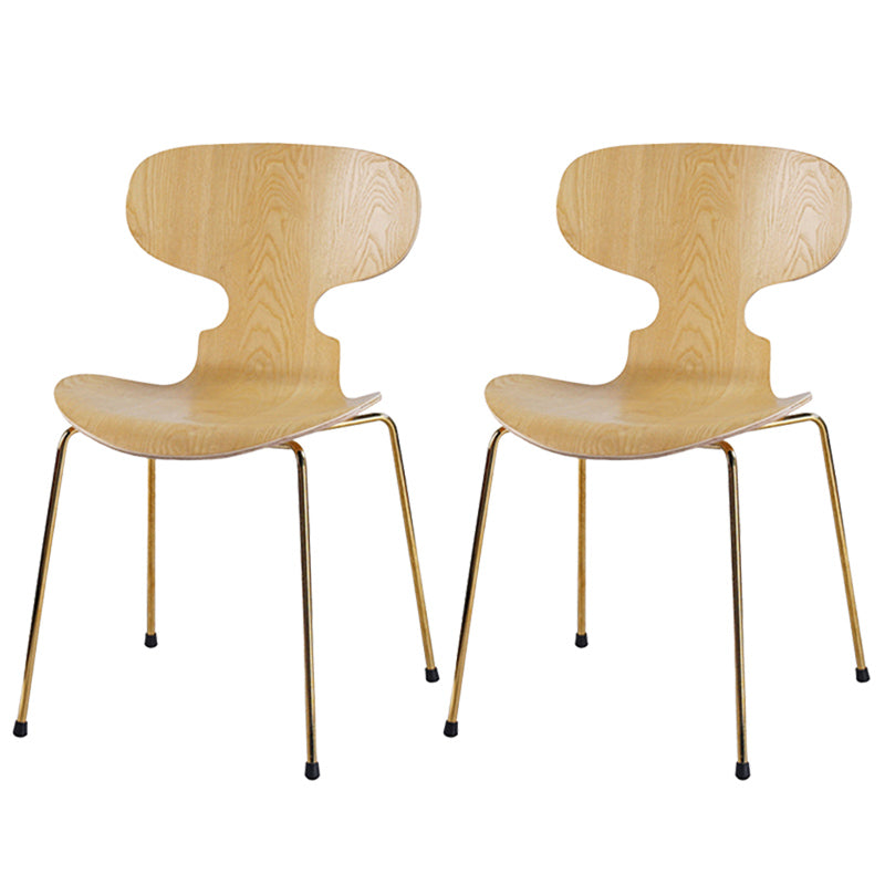 Industrial Style Metal Legs Dining Chairs Solid Back Armless Chairs for Home Wood 2 Piece Set Brass Gold Clearhalo ' kitchen&dining_furn' 'Dining Chairs' 'Dining Tables & Seating' 'dining_chair' 'furn' 'furn_dining_chair' 'Furniture' 'furniture_dining_chair' 'Kitchen & Dining Furniture' 'kitchen' 3740483