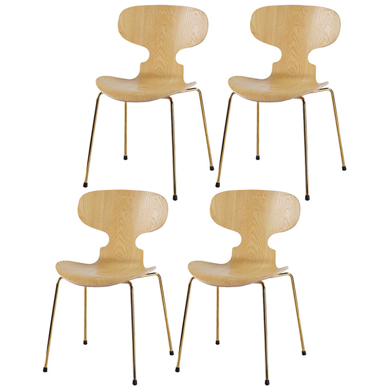 Industrial Style Metal Legs Dining Chairs Solid Back Armless Chairs for Home Wood 4 Piece Set Brass Gold Clearhalo ' kitchen&dining_furn' 'Dining Chairs' 'Dining Tables & Seating' 'dining_chair' 'furn' 'furn_dining_chair' 'Furniture' 'furniture_dining_chair' 'Kitchen & Dining Furniture' 'kitchen' 3740484