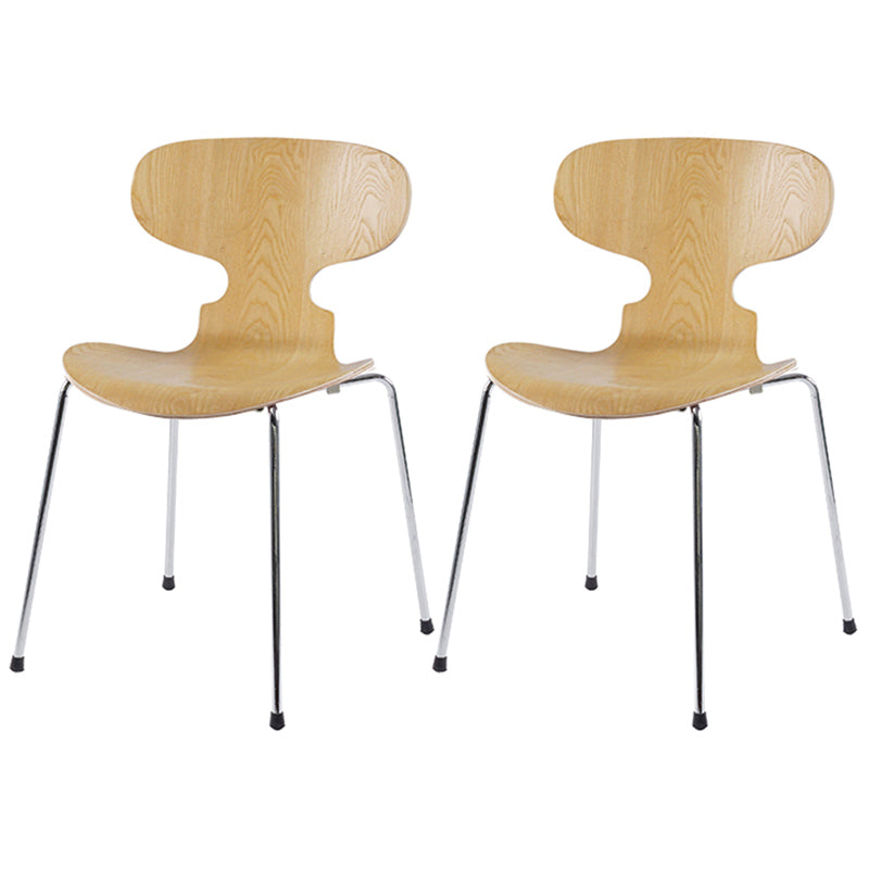 Industrial Style Metal Legs Dining Chairs Solid Back Armless Chairs for Home Wood 2 Piece Set Silver Clearhalo ' kitchen&dining_furn' 'Dining Chairs' 'Dining Tables & Seating' 'dining_chair' 'furn' 'furn_dining_chair' 'Furniture' 'furniture_dining_chair' 'Kitchen & Dining Furniture' 'kitchen' 3740486