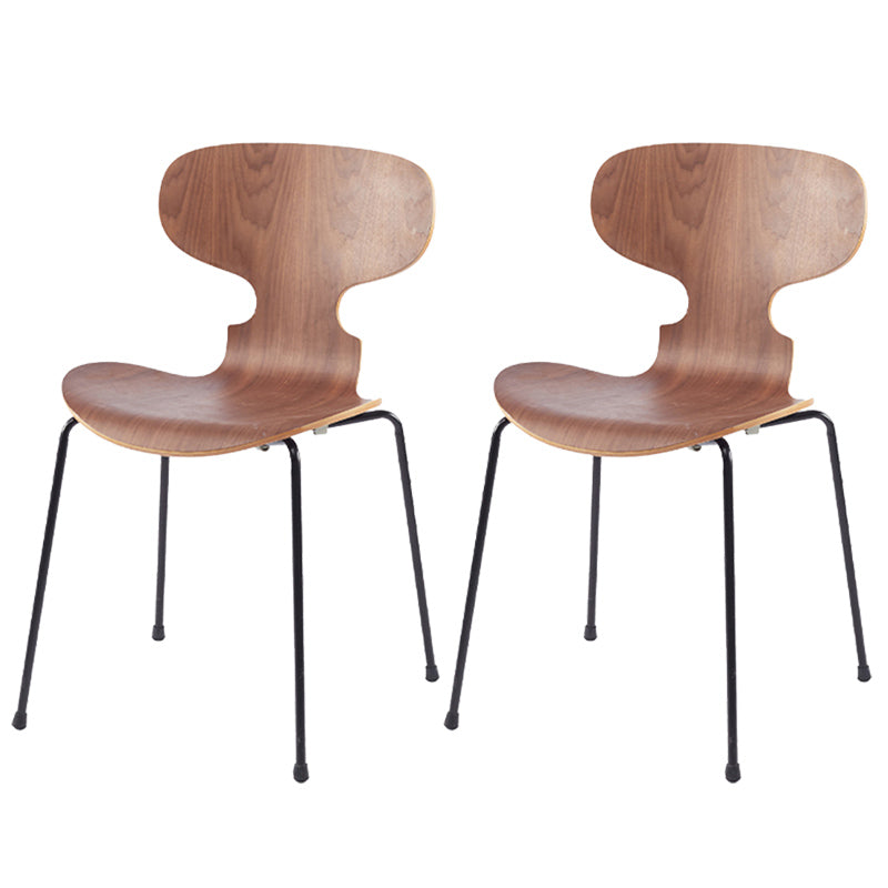 Industrial Style Metal Legs Dining Chairs Solid Back Armless Chairs for Home Walnut 2 Piece Set Black Clearhalo ' kitchen&dining_furn' 'Dining Chairs' 'Dining Tables & Seating' 'dining_chair' 'furn' 'furn_dining_chair' 'Furniture' 'furniture_dining_chair' 'Kitchen & Dining Furniture' 'kitchen' 3740489