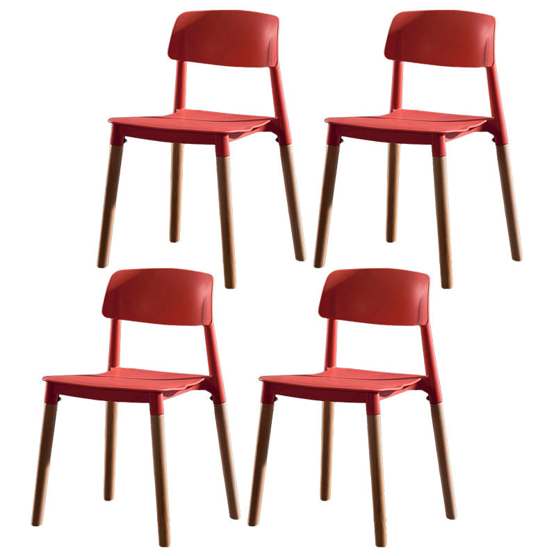 Contemporary Style Plastic Dining Chair Open Back Dining Side Chair for Kitchen Red 4 Piece Set Clearhalo ' kitchen&dining_furn' 'Dining Chairs' 'Dining Tables & Seating' 'dining_chair' 'furn' 'furn_dining_chair' 'Furniture' 'furniture_dining_chair' 'Kitchen & Dining Furniture' 'kitchen' 3740554