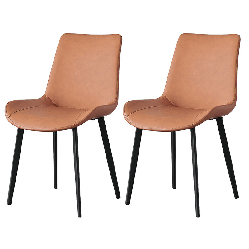 Contemporary Metal Dining Room Chairs Armless Leather Dining Chairs for Home Use Orange 2 Piece Set Clearhalo ' kitchen&dining_furn' 'Dining Chairs' 'Dining Tables & Seating' 'dining_chair' 'furn' 'furn_dining_chair' 'Furniture' 'furniture_dining_chair' 'Kitchen & Dining Furniture' 'kitchen' 3740683