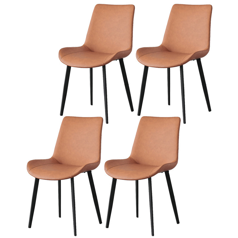 Contemporary Metal Dining Room Chairs Armless Leather Dining Chairs for Home Use Orange 4 Piece Set Clearhalo ' kitchen&dining_furn' 'Dining Chairs' 'Dining Tables & Seating' 'dining_chair' 'furn' 'furn_dining_chair' 'Furniture' 'furniture_dining_chair' 'Kitchen & Dining Furniture' 'kitchen' 3740685
