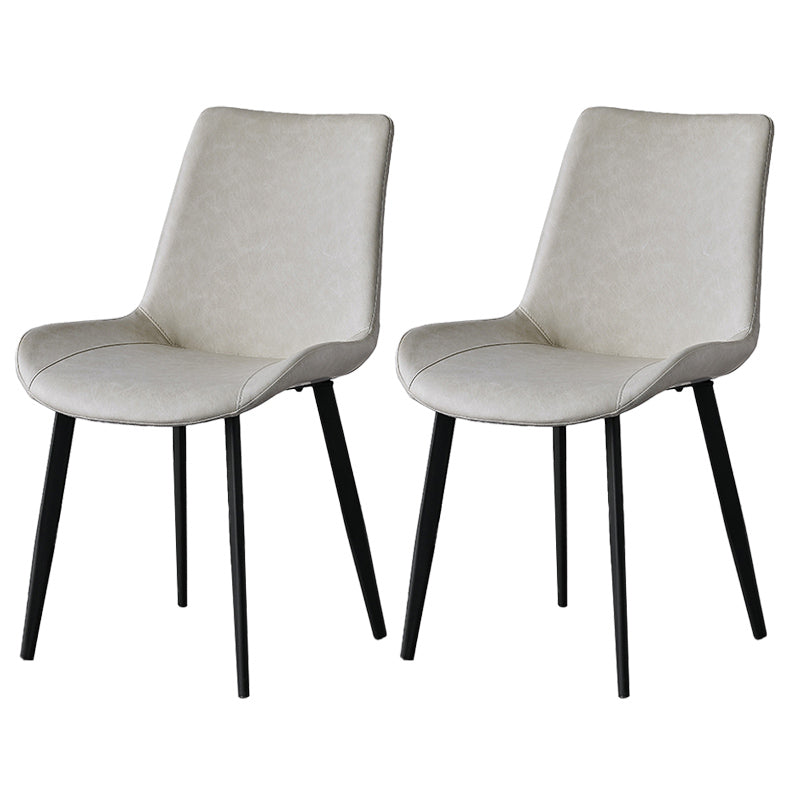 Contemporary Metal Dining Room Chairs Armless Leather Dining Chairs for Home Use Off-White 2 Piece Set Clearhalo ' kitchen&dining_furn' 'Dining Chairs' 'Dining Tables & Seating' 'dining_chair' 'furn' 'furn_dining_chair' 'Furniture' 'furniture_dining_chair' 'Kitchen & Dining Furniture' 'kitchen' 3740704