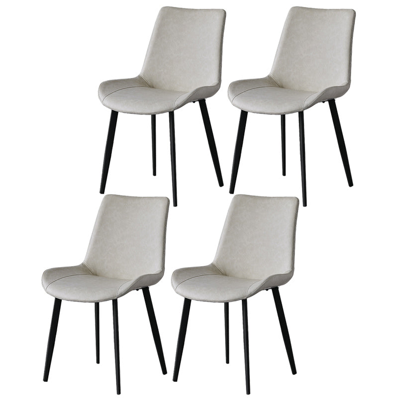 Contemporary Metal Dining Room Chairs Armless Leather Dining Chairs for Home Use Off-White 4 Piece Set Clearhalo ' kitchen&dining_furn' 'Dining Chairs' 'Dining Tables & Seating' 'dining_chair' 'furn' 'furn_dining_chair' 'Furniture' 'furniture_dining_chair' 'Kitchen & Dining Furniture' 'kitchen' 3740705