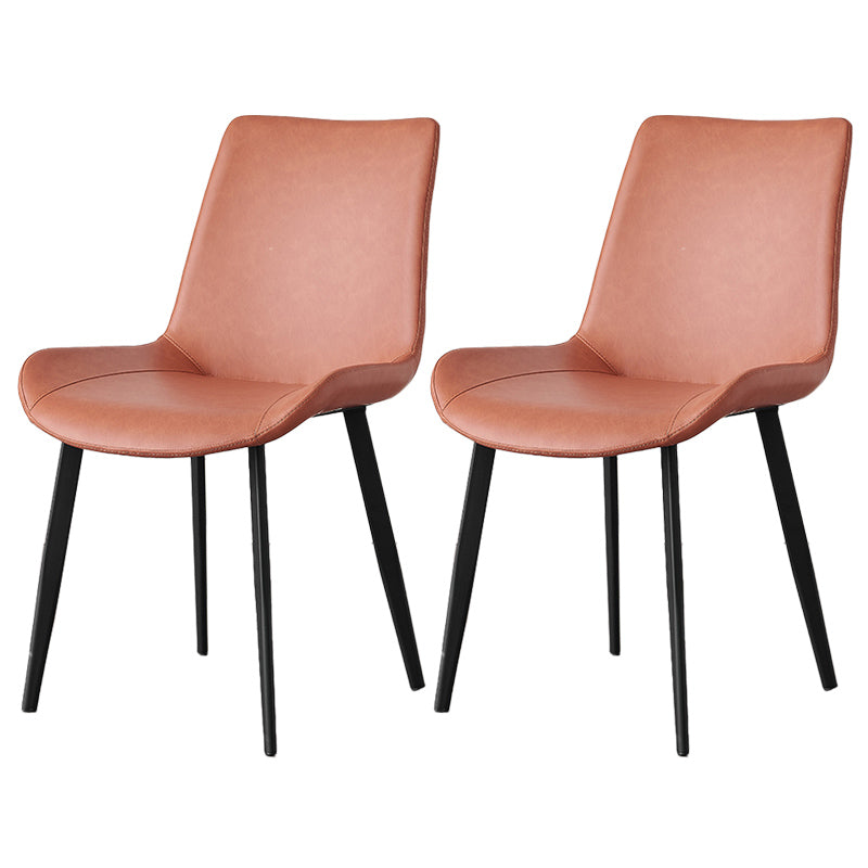 Contemporary Metal Dining Room Chairs Armless Leather Dining Chairs for Home Use Light Orange 2 Piece Set Clearhalo ' kitchen&dining_furn' 'Dining Chairs' 'Dining Tables & Seating' 'dining_chair' 'furn' 'furn_dining_chair' 'Furniture' 'furniture_dining_chair' 'Kitchen & Dining Furniture' 'kitchen' 3740707