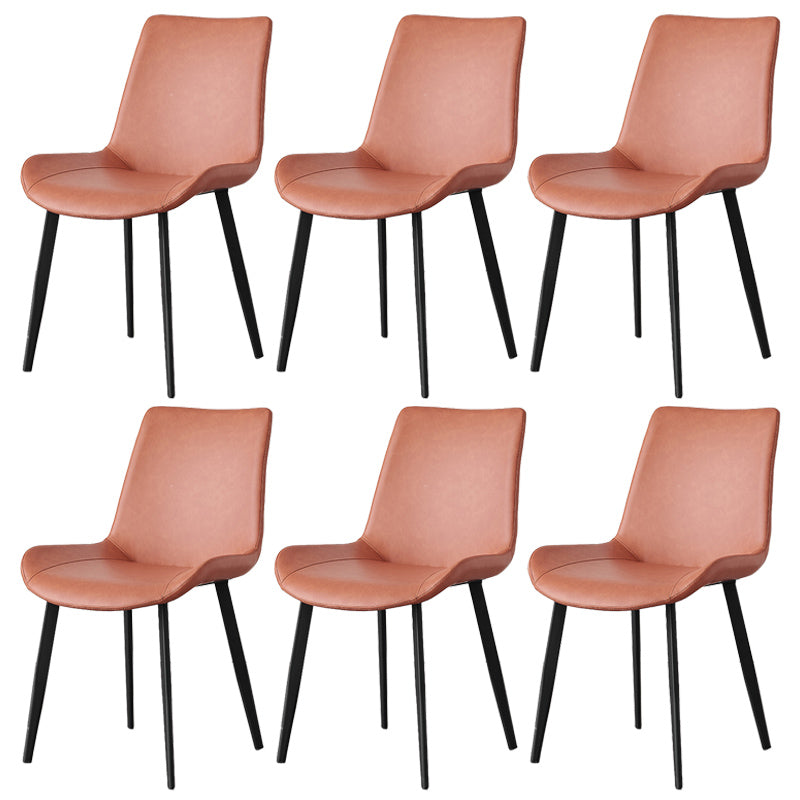 Contemporary Metal Dining Room Chairs Armless Leather Dining Chairs for Home Use Light Orange 6 Piece Set Clearhalo ' kitchen&dining_furn' 'Dining Chairs' 'Dining Tables & Seating' 'dining_chair' 'furn' 'furn_dining_chair' 'Furniture' 'furniture_dining_chair' 'Kitchen & Dining Furniture' 'kitchen' 3740709