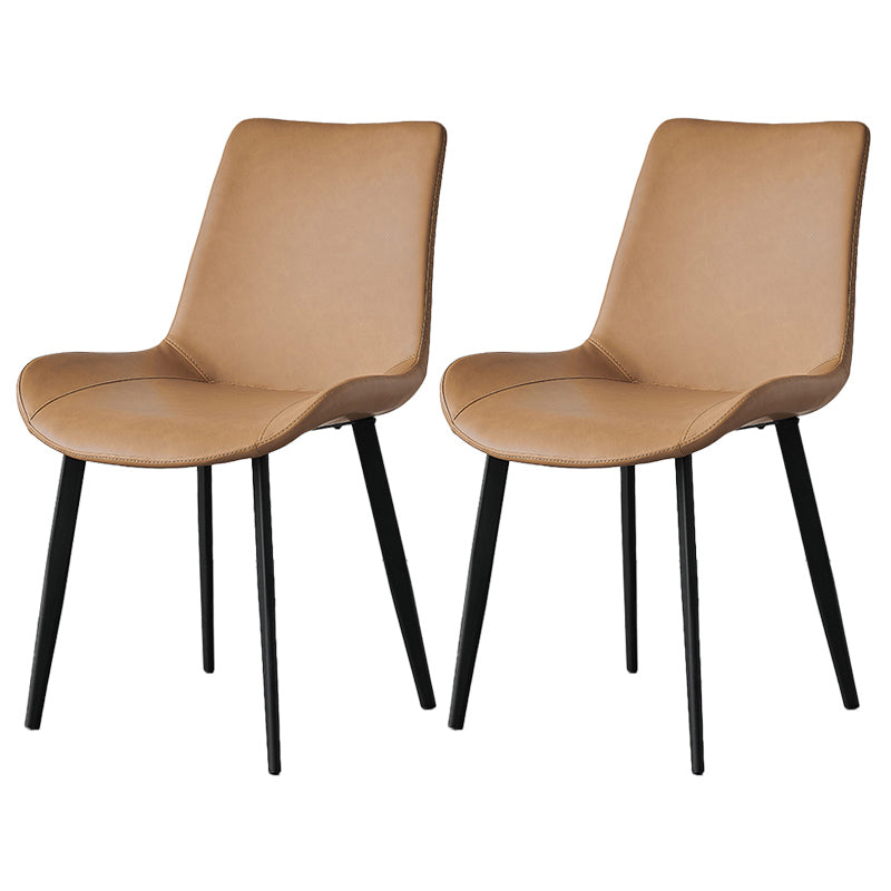 Contemporary Metal Dining Room Chairs Armless Leather Dining Chairs for Home Use Yellow 2 Piece Set Clearhalo ' kitchen&dining_furn' 'Dining Chairs' 'Dining Tables & Seating' 'dining_chair' 'furn' 'furn_dining_chair' 'Furniture' 'furniture_dining_chair' 'Kitchen & Dining Furniture' 'kitchen' 3740710