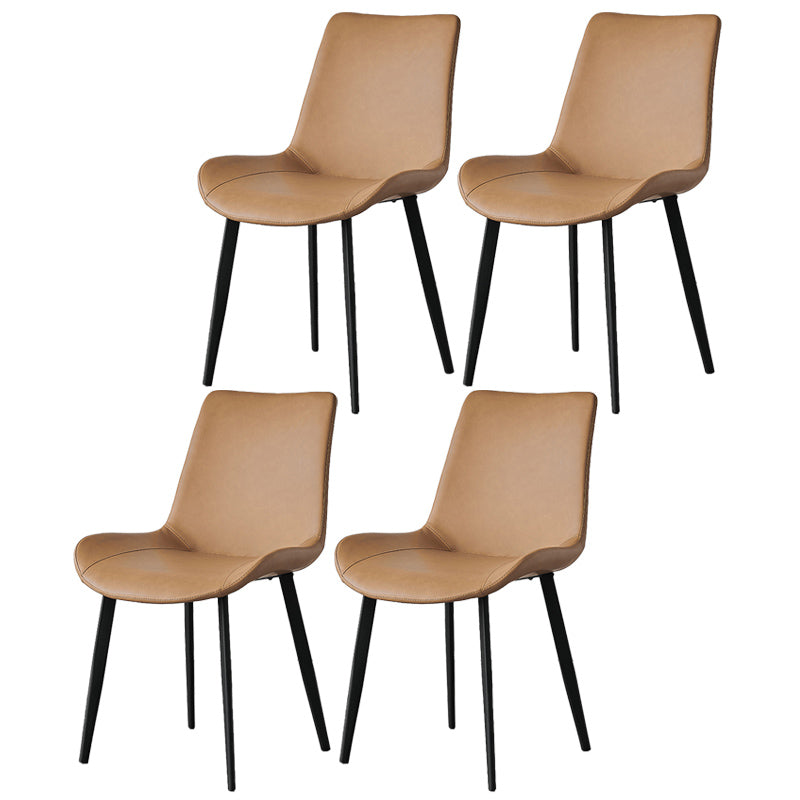 Contemporary Metal Dining Room Chairs Armless Leather Dining Chairs for Home Use Yellow 4 Piece Set Clearhalo ' kitchen&dining_furn' 'Dining Chairs' 'Dining Tables & Seating' 'dining_chair' 'furn' 'furn_dining_chair' 'Furniture' 'furniture_dining_chair' 'Kitchen & Dining Furniture' 'kitchen' 3740711