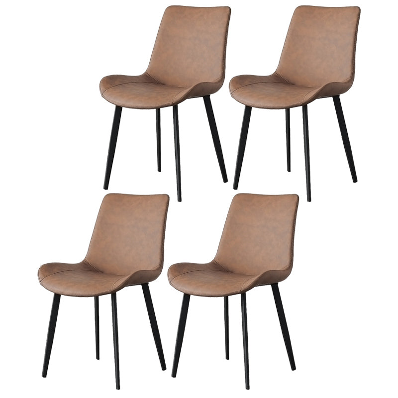 Contemporary Metal Dining Room Chairs Armless Leather Dining Chairs for Home Use Orange Yellow 4 Piece Set Clearhalo ' kitchen&dining_furn' 'Dining Chairs' 'Dining Tables & Seating' 'dining_chair' 'furn' 'furn_dining_chair' 'Furniture' 'furniture_dining_chair' 'Kitchen & Dining Furniture' 'kitchen' 3740714