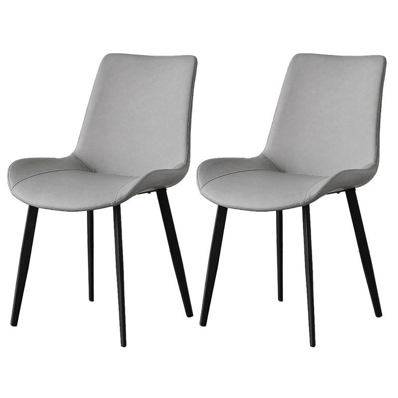 Contemporary Metal Dining Room Chairs Armless Leather Dining Chairs for Home Use Light Gray 2 Piece Set Clearhalo ' kitchen&dining_furn' 'Dining Chairs' 'Dining Tables & Seating' 'dining_chair' 'furn' 'furn_dining_chair' 'Furniture' 'furniture_dining_chair' 'Kitchen & Dining Furniture' 'kitchen' 3740716
