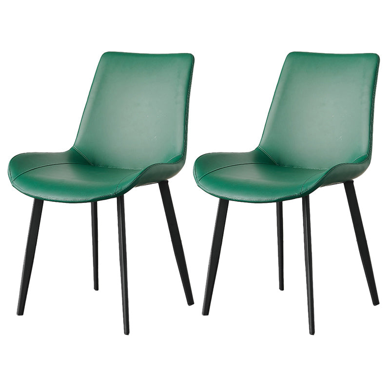Contemporary Metal Dining Room Chairs Armless Leather Dining Chairs for Home Use Blackish Green 2 Piece Set Clearhalo ' kitchen&dining_furn' 'Dining Chairs' 'Dining Tables & Seating' 'dining_chair' 'furn' 'furn_dining_chair' 'Furniture' 'furniture_dining_chair' 'Kitchen & Dining Furniture' 'kitchen' 3740719