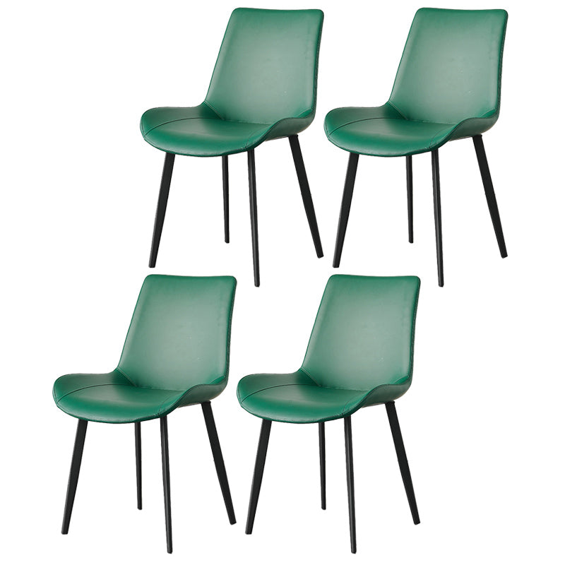 Contemporary Metal Dining Room Chairs Armless Leather Dining Chairs for Home Use Blackish Green 4 Piece Set Clearhalo ' kitchen&dining_furn' 'Dining Chairs' 'Dining Tables & Seating' 'dining_chair' 'furn' 'furn_dining_chair' 'Furniture' 'furniture_dining_chair' 'Kitchen & Dining Furniture' 'kitchen' 3740720