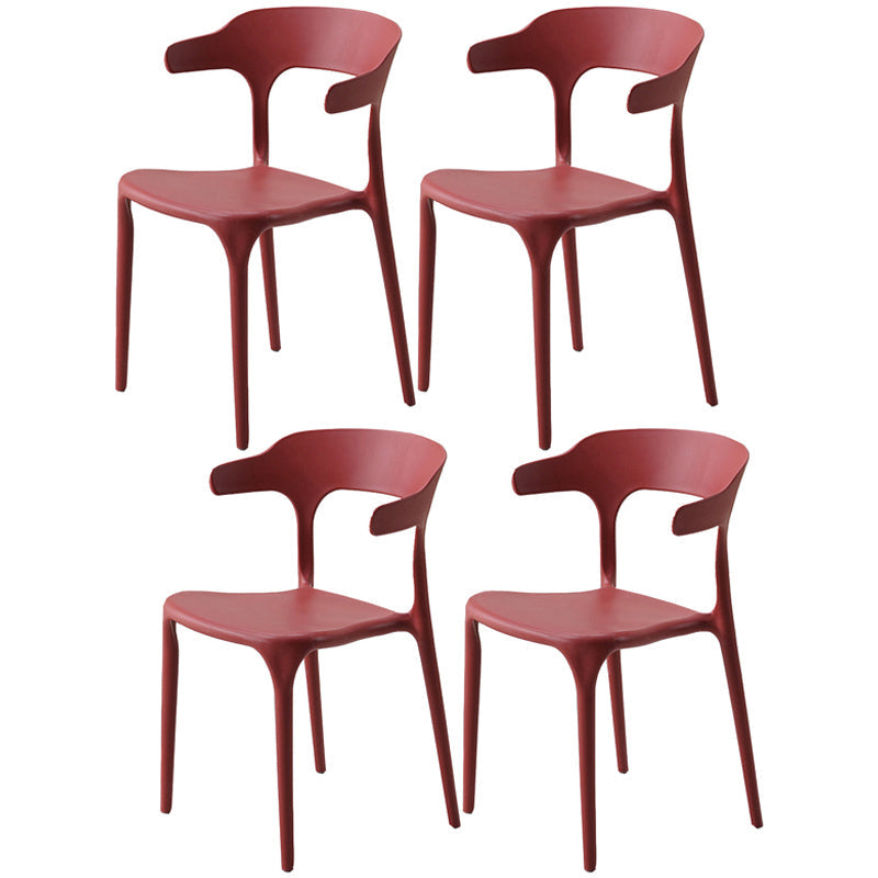 Home Stackable Contemporary Arm Chair Open Back Plastic Dining Room Chair Red 4 Piece Set Clearhalo ' kitchen&dining_furn' 'Dining Chairs' 'Dining Tables & Seating' 'dining_chair' 'furn' 'furn_dining_chair' 'Furniture' 'furniture_dining_chair' 'Kitchen & Dining Furniture' 'kitchen' 3740780