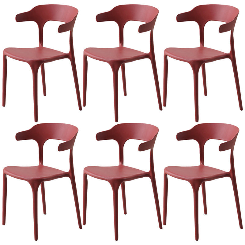 Home Stackable Contemporary Arm Chair Open Back Plastic Dining Room Chair Red 6 Piece Set Clearhalo ' kitchen&dining_furn' 'Dining Chairs' 'Dining Tables & Seating' 'dining_chair' 'furn' 'furn_dining_chair' 'Furniture' 'furniture_dining_chair' 'Kitchen & Dining Furniture' 'kitchen' 3740782