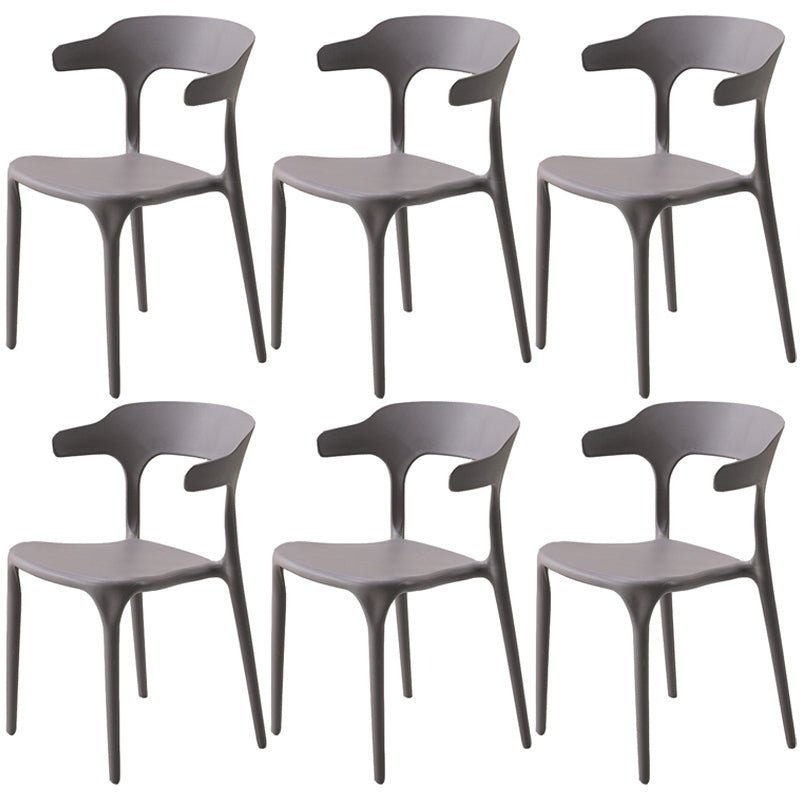 Home Stackable Contemporary Arm Chair Open Back Plastic Dining Room Chair Dark Gray 6 Piece Set Clearhalo ' kitchen&dining_furn' 'Dining Chairs' 'Dining Tables & Seating' 'dining_chair' 'furn' 'furn_dining_chair' 'Furniture' 'furniture_dining_chair' 'Kitchen & Dining Furniture' 'kitchen' 3740805