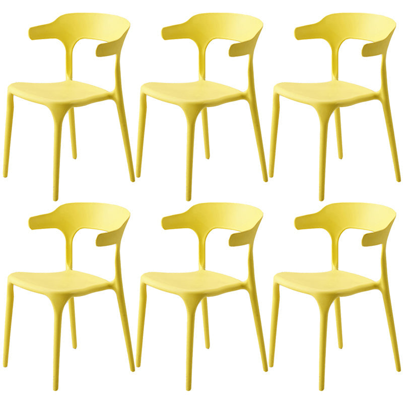 Home Stackable Contemporary Arm Chair Open Back Plastic Dining Room Chair Yellow 6 Piece Set Clearhalo ' kitchen&dining_furn' 'Dining Chairs' 'Dining Tables & Seating' 'dining_chair' 'furn' 'furn_dining_chair' 'Furniture' 'furniture_dining_chair' 'Kitchen & Dining Furniture' 'kitchen' 3740811