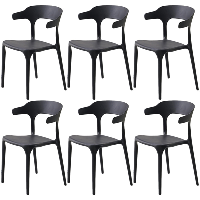 Home Stackable Contemporary Arm Chair Open Back Plastic Dining Room Chair Black 6 Piece Set Clearhalo ' kitchen&dining_furn' 'Dining Chairs' 'Dining Tables & Seating' 'dining_chair' 'furn' 'furn_dining_chair' 'Furniture' 'furniture_dining_chair' 'Kitchen & Dining Furniture' 'kitchen' 3740814