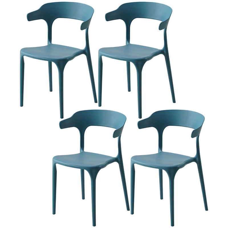 Home Stackable Contemporary Arm Chair Open Back Plastic Dining Room Chair Blue 4 Piece Set Clearhalo ' kitchen&dining_furn' 'Dining Chairs' 'Dining Tables & Seating' 'dining_chair' 'furn' 'furn_dining_chair' 'Furniture' 'furniture_dining_chair' 'Kitchen & Dining Furniture' 'kitchen' 3740816