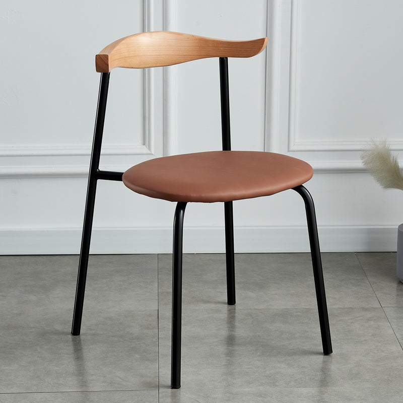 Contemporary Metal Dining Room Chairs Armless Open Back Dining Side Chair for Home Use Yellow-Brown 1 Piece Clearhalo ' kitchen&dining_furn' 'Dining Chairs' 'Dining Tables & Seating' 'dining_chair' 'furn' 'furn_dining_chair' 'Furniture' 'furniture_dining_chair' 'Kitchen & Dining Furniture' 'kitchen' 3740863