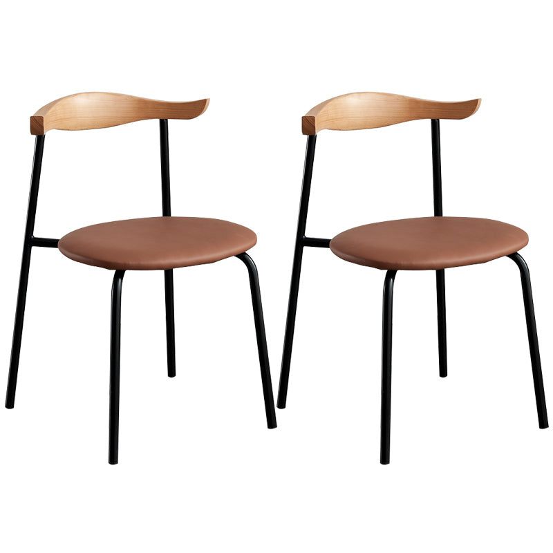 Contemporary Metal Dining Room Chairs Armless Open Back Dining Side Chair for Home Use Yellow-Brown 2 Piece Set Clearhalo ' kitchen&dining_furn' 'Dining Chairs' 'Dining Tables & Seating' 'dining_chair' 'furn' 'furn_dining_chair' 'Furniture' 'furniture_dining_chair' 'Kitchen & Dining Furniture' 'kitchen' 3740865