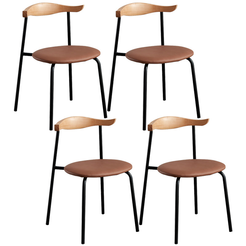 Contemporary Metal Dining Room Chairs Armless Open Back Dining Side Chair for Home Use Yellow-Brown 4 Piece Set Clearhalo ' kitchen&dining_furn' 'Dining Chairs' 'Dining Tables & Seating' 'dining_chair' 'furn' 'furn_dining_chair' 'Furniture' 'furniture_dining_chair' 'Kitchen & Dining Furniture' 'kitchen' 3740867