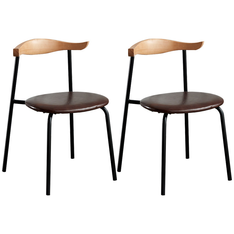 Contemporary Metal Dining Room Chairs Armless Open Back Dining Side Chair for Home Use Red Brown 2 Piece Set Clearhalo ' kitchen&dining_furn' 'Dining Chairs' 'Dining Tables & Seating' 'dining_chair' 'furn' 'furn_dining_chair' 'Furniture' 'furniture_dining_chair' 'Kitchen & Dining Furniture' 'kitchen' 3740881