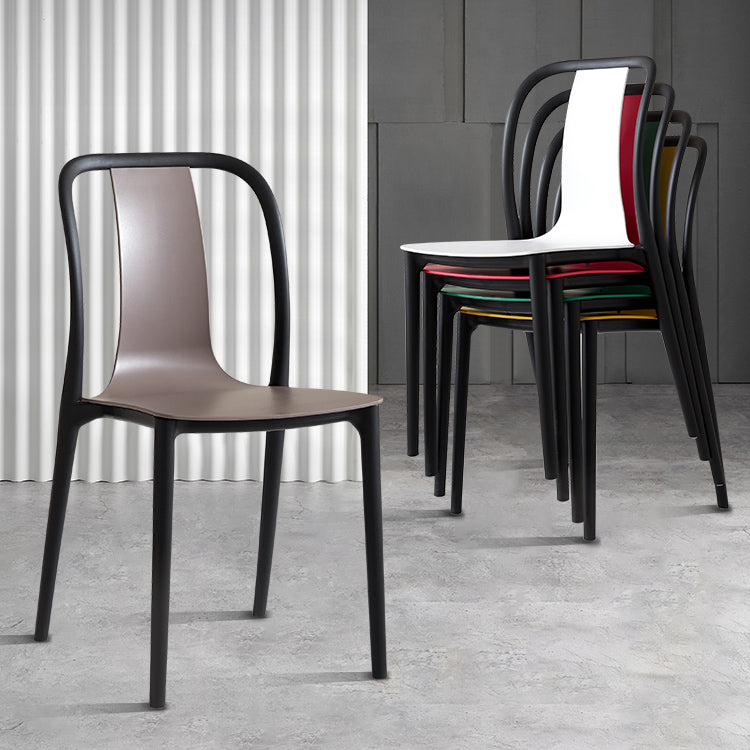 Scandinavian Armless Dining Chairs Plastic Slat Back Side Chairs with Black Legs Clearhalo ' kitchen&dining_furn' 'Dining Chairs' 'Dining Tables & Seating' 'dining_chair' 'Furniture' 'furniture_dining_chair' 'Kitchen & Dining Furniture' 'kitchen' 3740936
