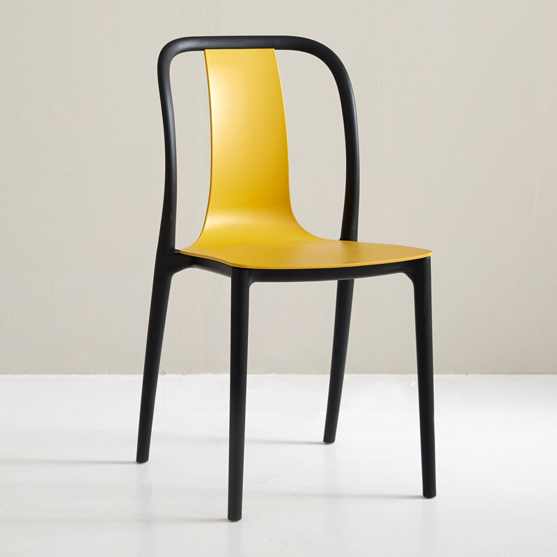 Scandinavian Armless Dining Chairs Plastic Slat Back Side Chairs with Black Legs Yellow 1 Piece Clearhalo ' kitchen&dining_furn' 'Dining Chairs' 'Dining Tables & Seating' 'dining_chair' 'Furniture' 'furniture_dining_chair' 'Kitchen & Dining Furniture' 'kitchen' 3740942