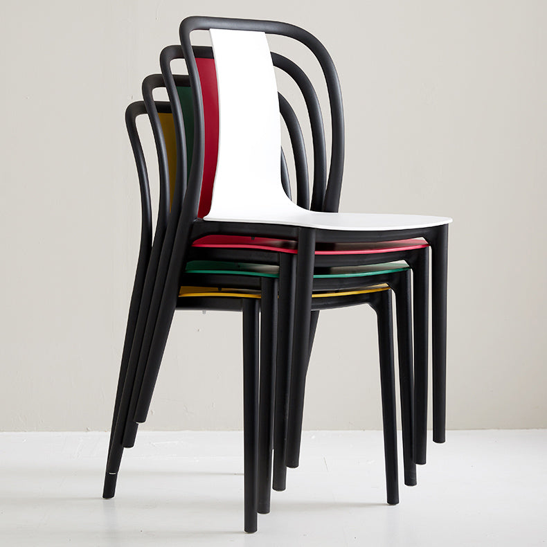 Scandinavian Armless Dining Chairs Plastic Slat Back Side Chairs with Black Legs Clearhalo ' kitchen&dining_furn' 'Dining Chairs' 'Dining Tables & Seating' 'dining_chair' 'Furniture' 'furniture_dining_chair' 'Kitchen & Dining Furniture' 'kitchen' 3740943