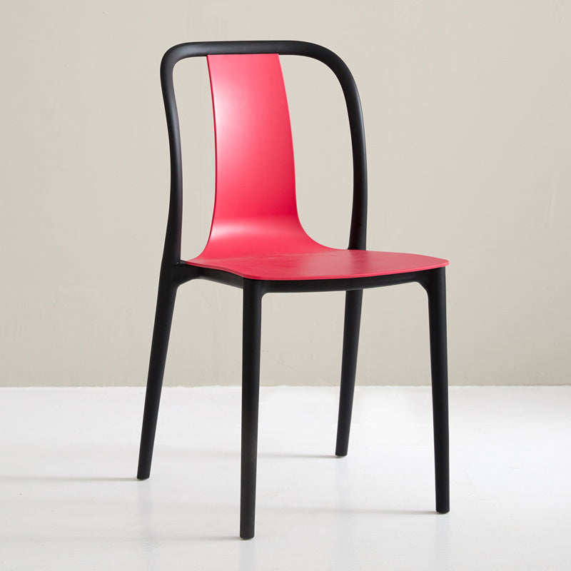 Scandinavian Armless Dining Chairs Plastic Slat Back Side Chairs with Black Legs Red 1 Piece Clearhalo ' kitchen&dining_furn' 'Dining Chairs' 'Dining Tables & Seating' 'dining_chair' 'Furniture' 'furniture_dining_chair' 'Kitchen & Dining Furniture' 'kitchen' 3740948